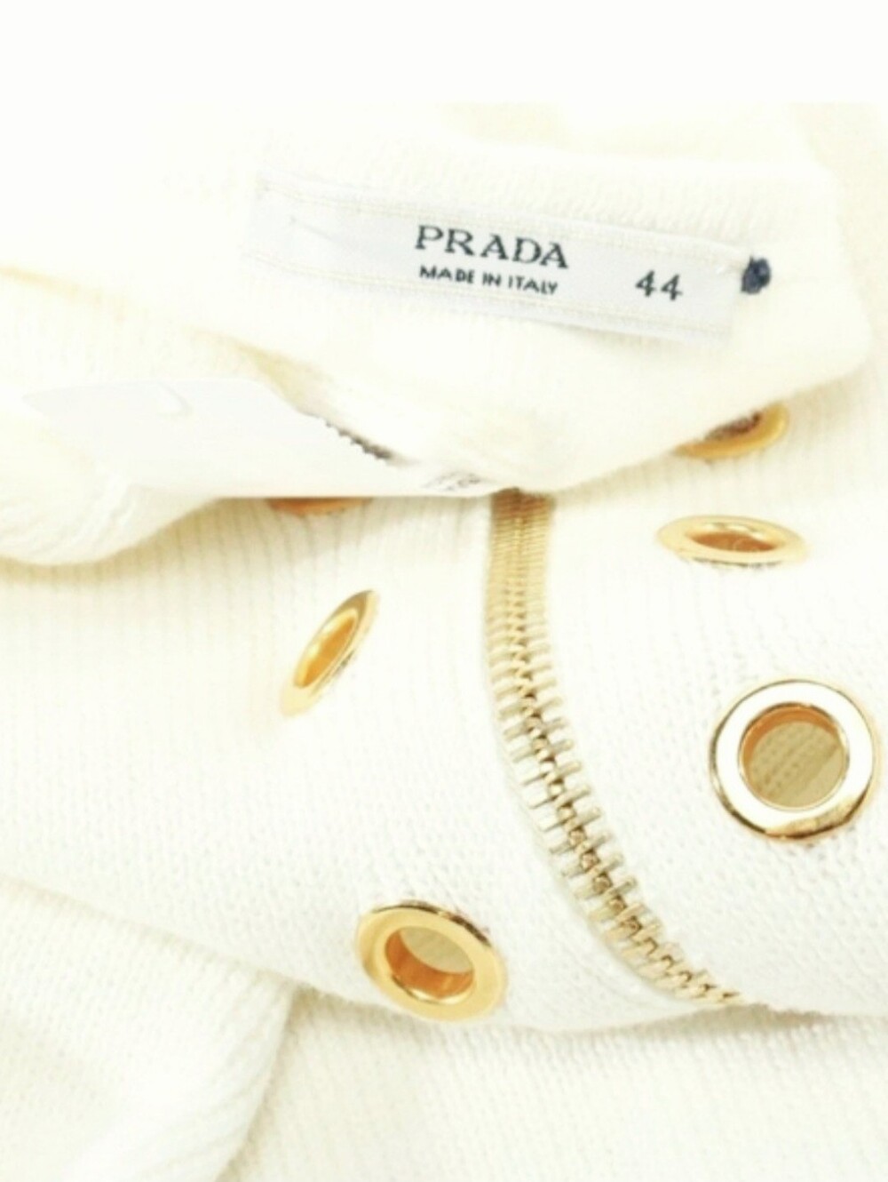 Prada Cream Knit Dress with Gold Eyelet and Zip Trim Size IT 44 - Picture 4 of 4